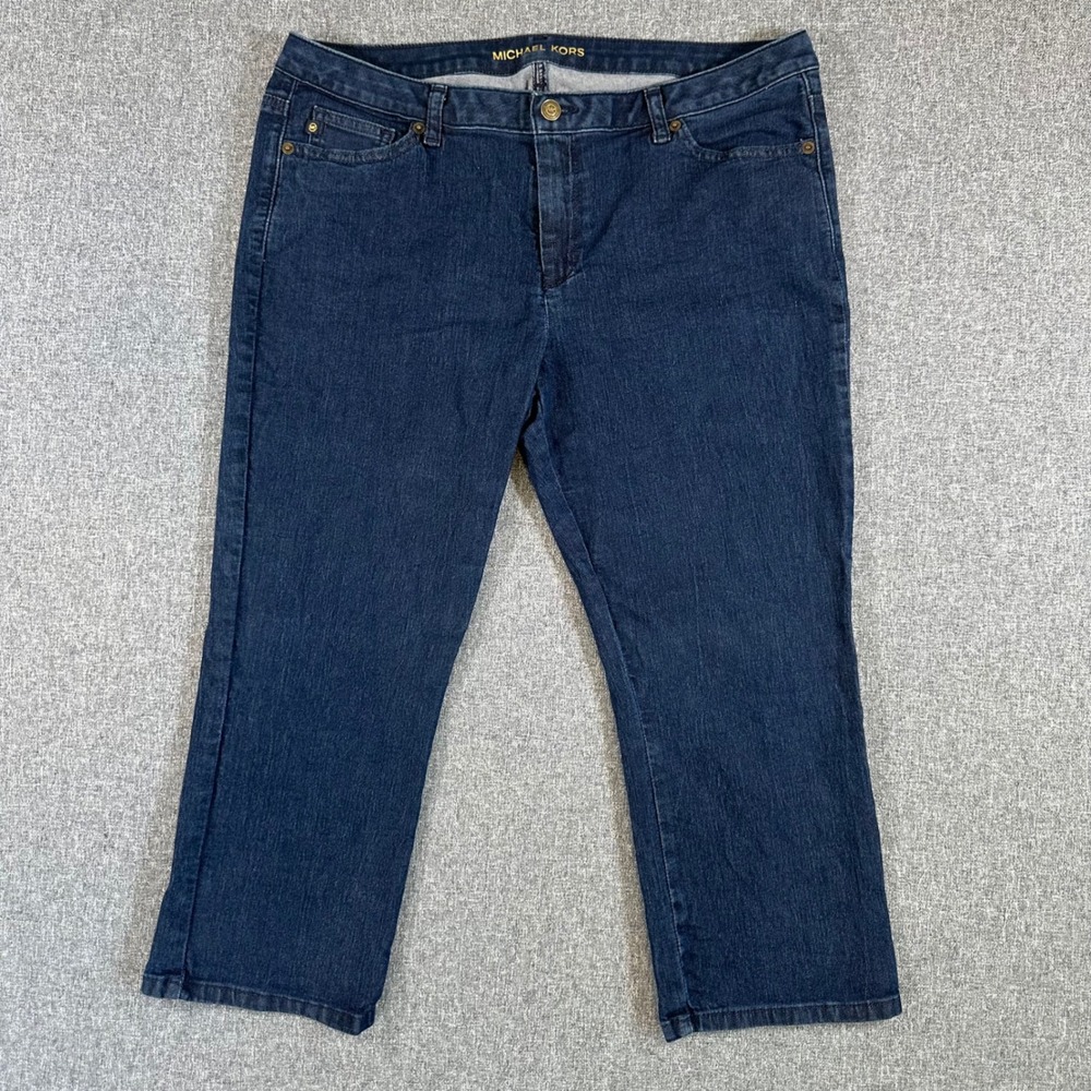 Michael Kors Jeans Womens 12 MKWS1360 Dark Blue Cropped Stretch Denim